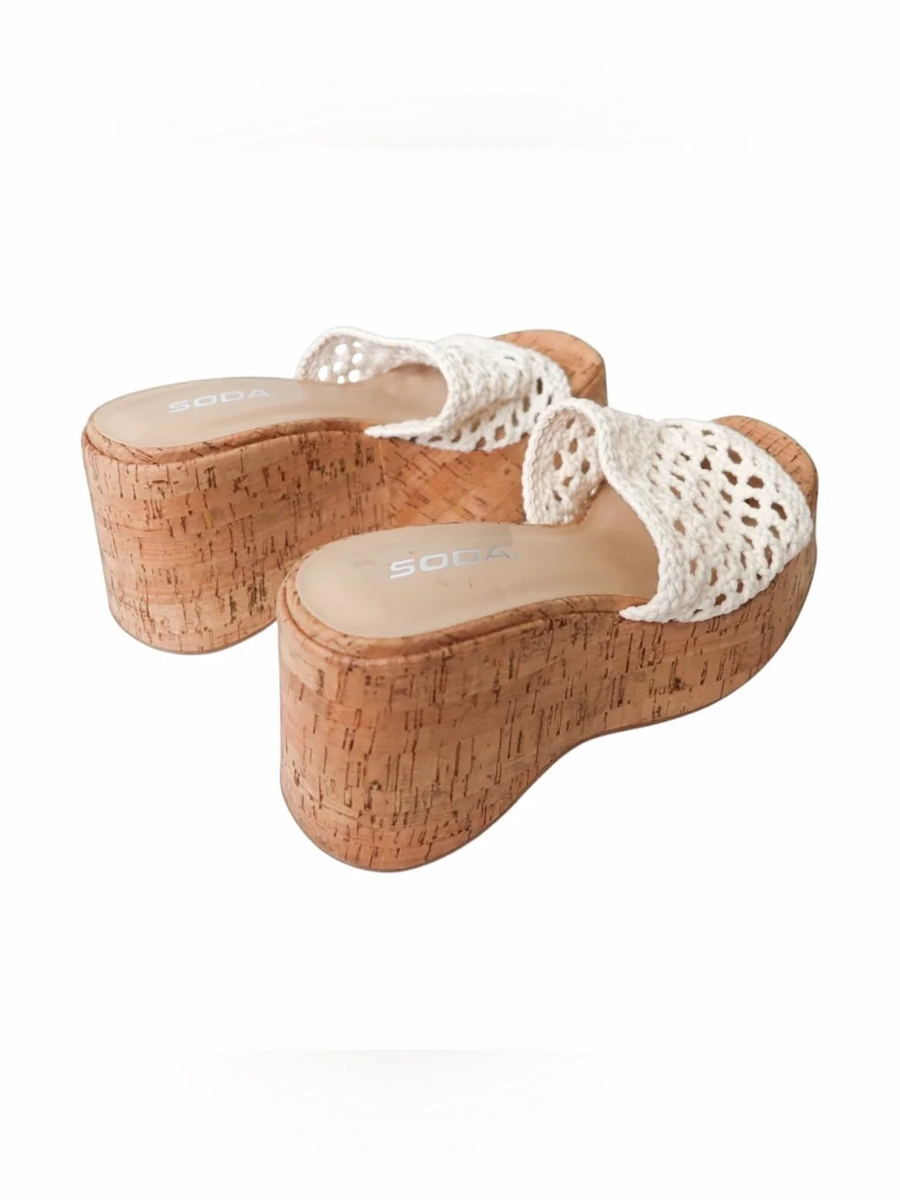SODA Crochet Cork Platform Wedge Sandals